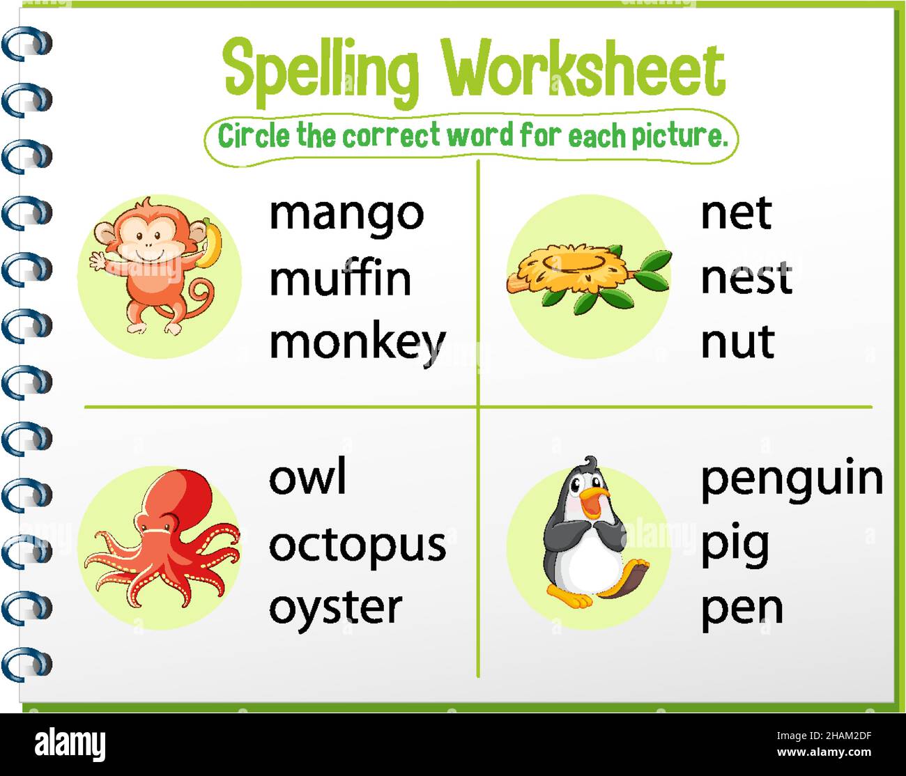 Spelling worksheet template for kids illustration Stock Vector Image ...