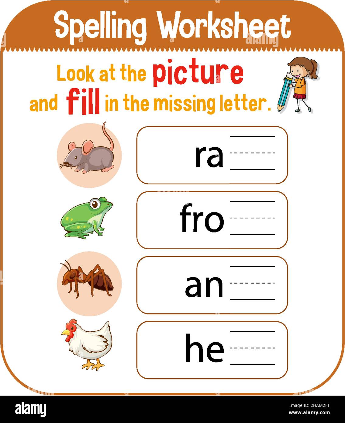 Spelling worksheet template for kids illustration Stock Vector Image ...