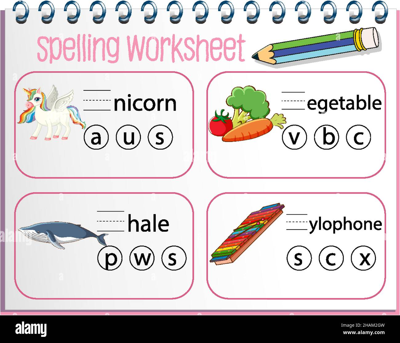 Spelling worksheet template for kids illustration Stock Vector Image ...