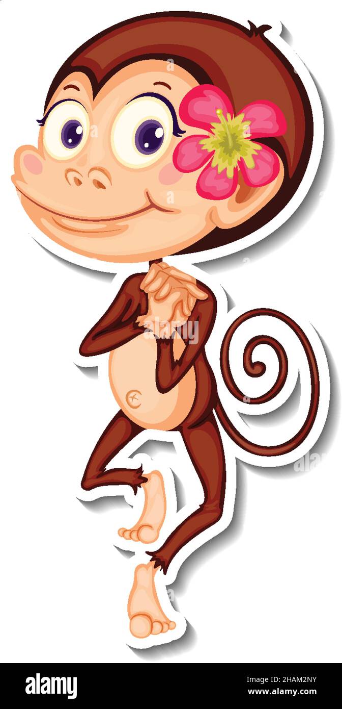 Funny monkey cartoon character sticker illustration Stock Vector Image ...