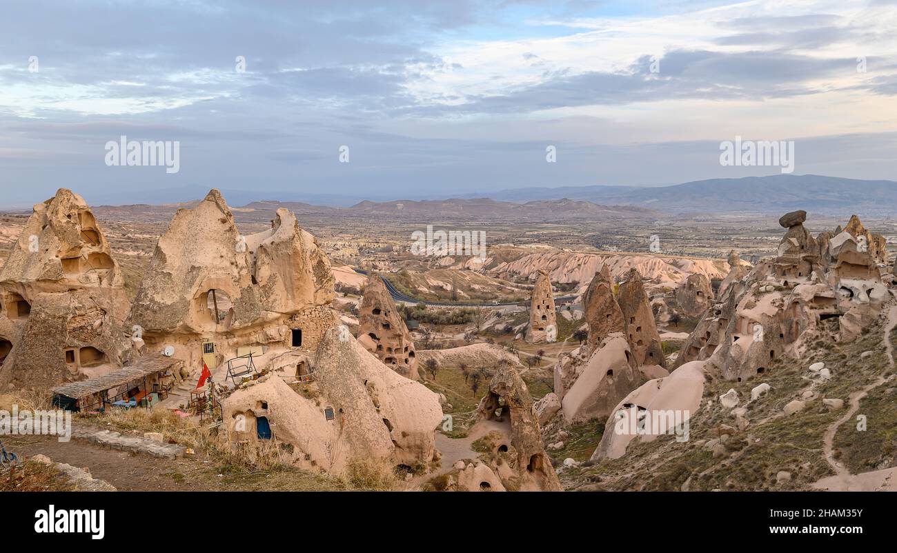 Panorama of Cappadocia, Turkey landscape and valley with ancient rock