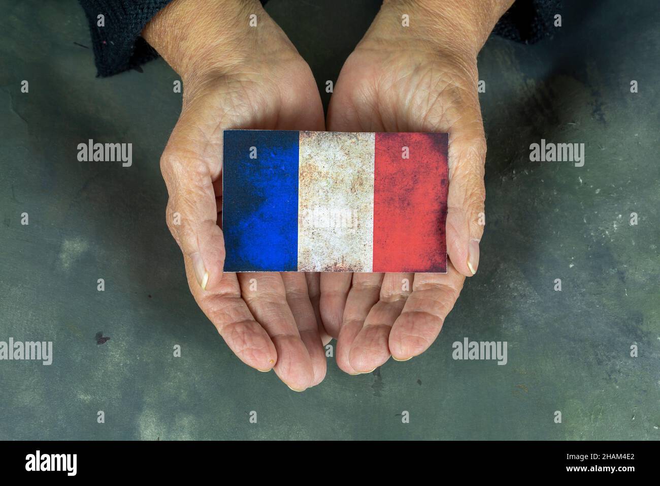 woman holding france flag in hand Stock Photo Alamy