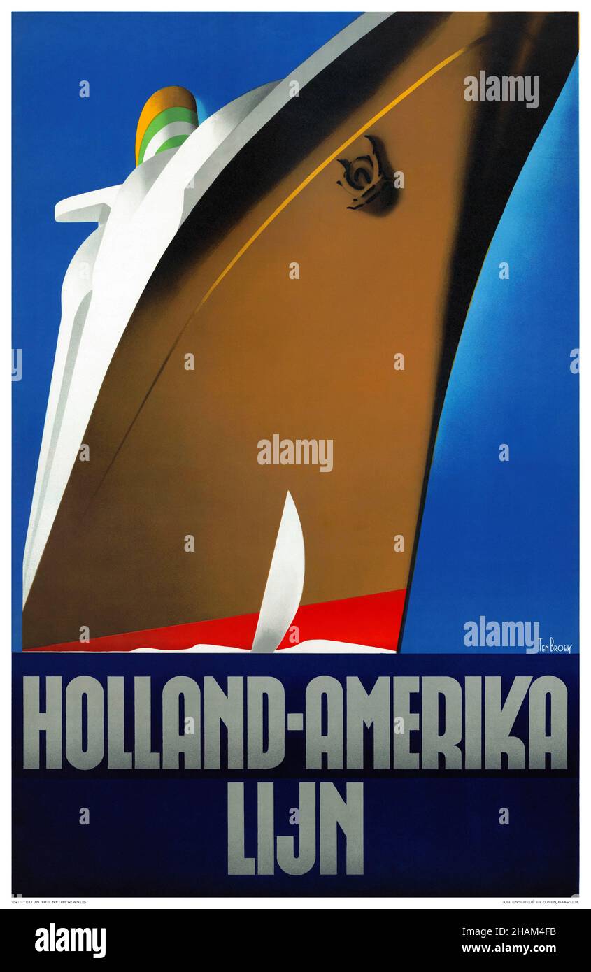 Holland Amerika Lijn. Nieuw Amsterdam by Willem Frederik ten Broek (1905-1993). Poster published in 1937 in the Netherlands. Stock Photo