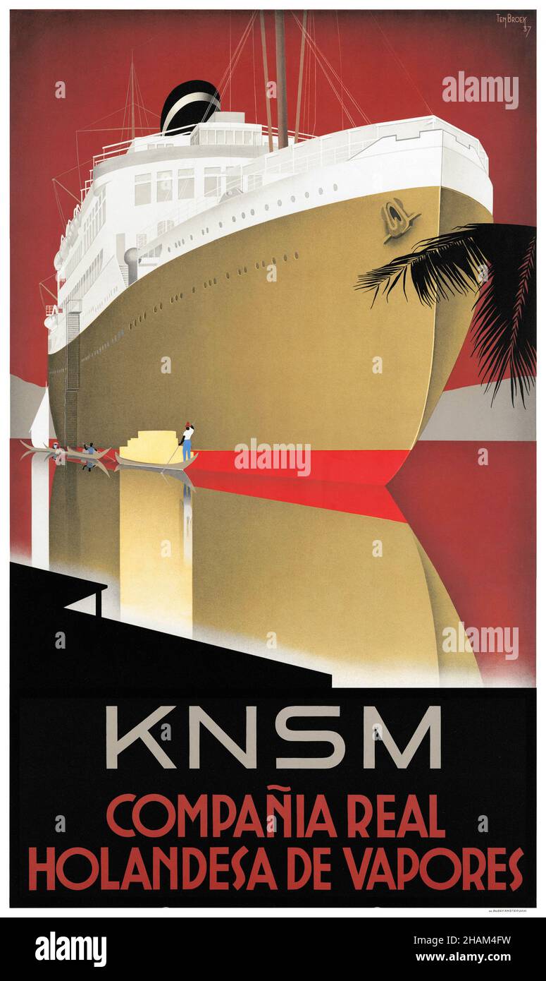 KNSM by Willem Frederik ten Broek (1905-1993). Poster published in 1937 in the Netherlands. Stock Photo
