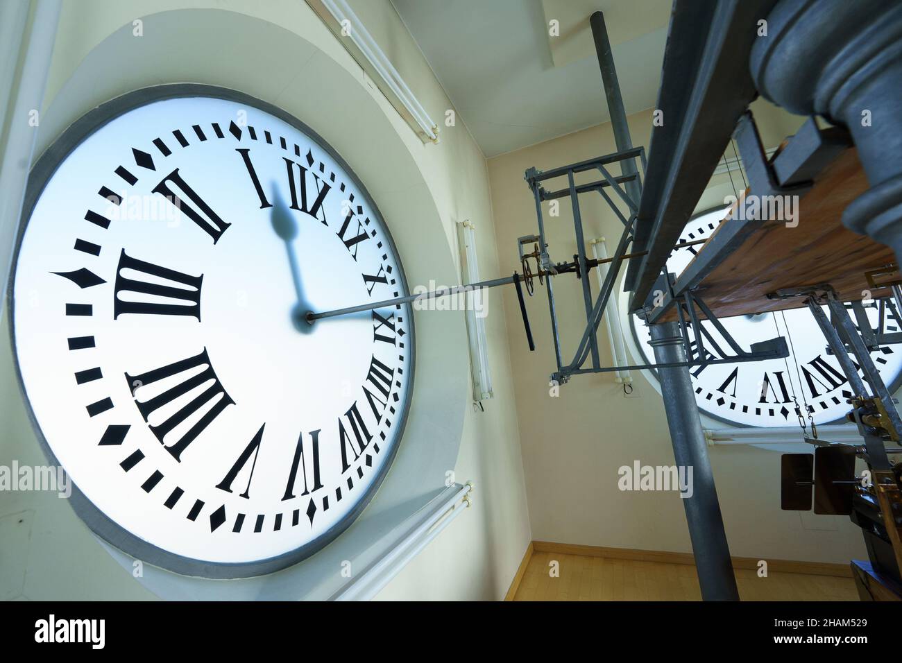 Interior view of the mechanism of the Puerta del Sol Clock, which is