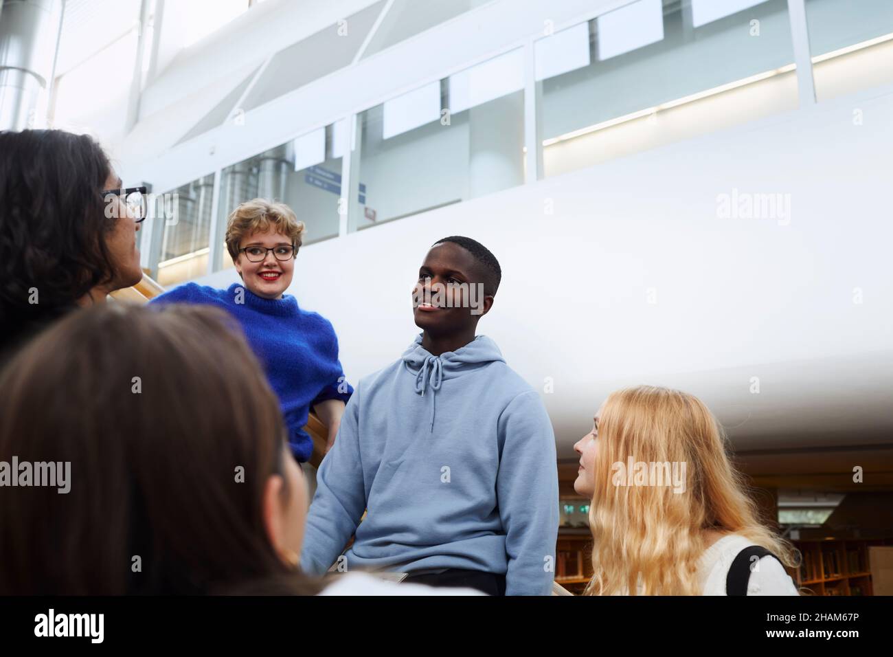 Group of students in library Stock Photo