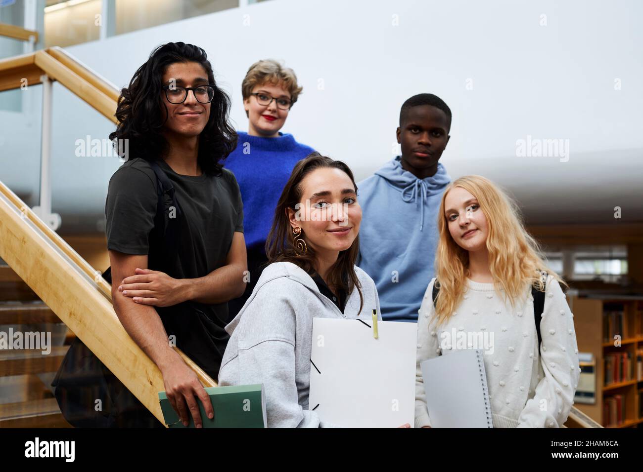 Group of students in library Stock Photo