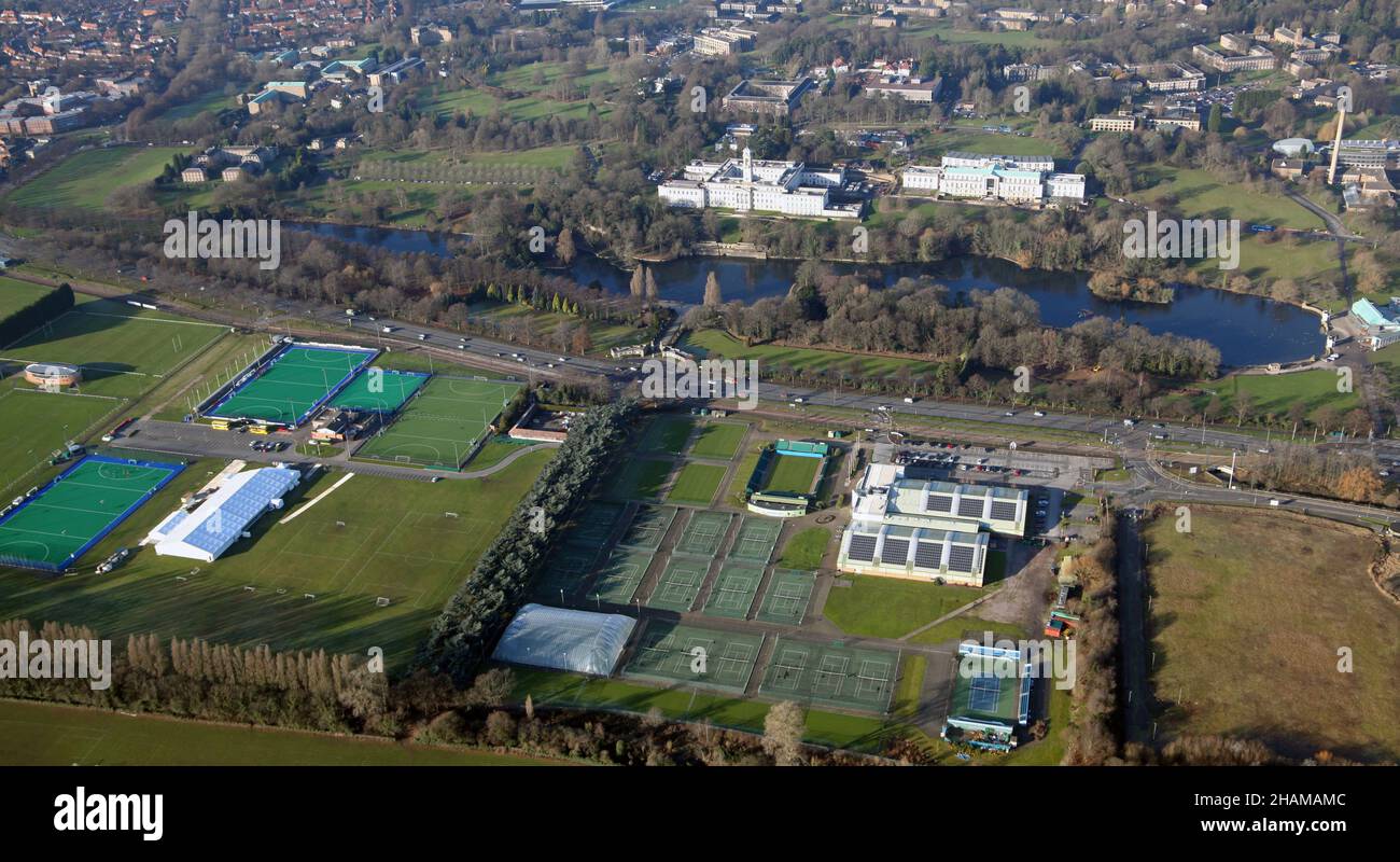 aerial view of Highfields Sports Complex and the adjoining Nottingham Hockey Centre Stock Photo