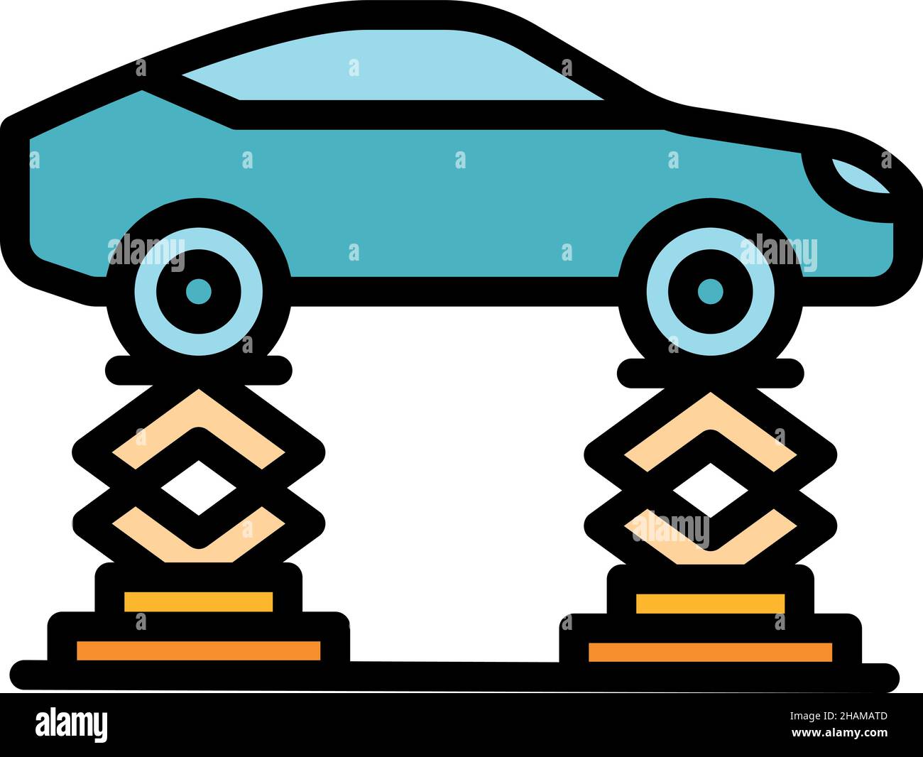 Car on lift icon. Outline car on lift vector icon color flat isolated
