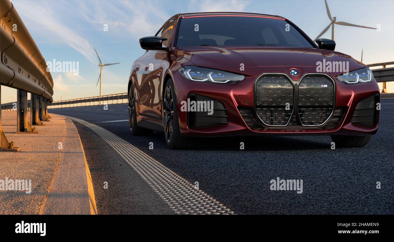 BMW i4 M50 - first, electric BMW with the mark 'M'. Stock Photo
