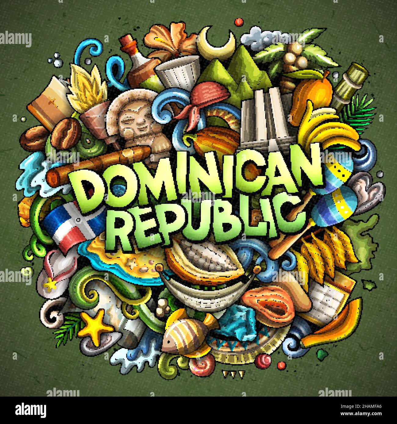 Dominican Republic hand drawn cartoon doodle illustration. Funny