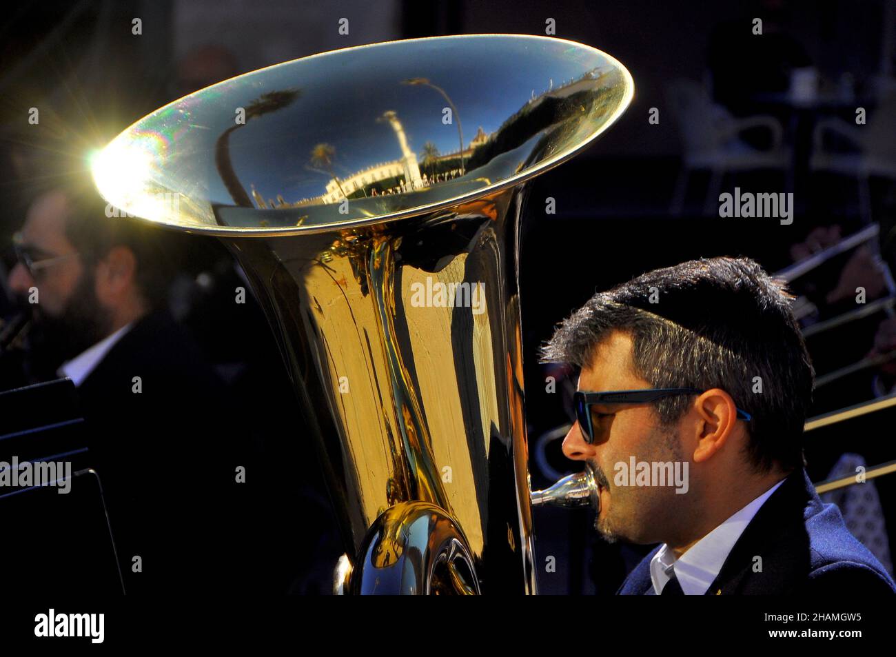 Tuba player in brass band Stock Photo Alamy