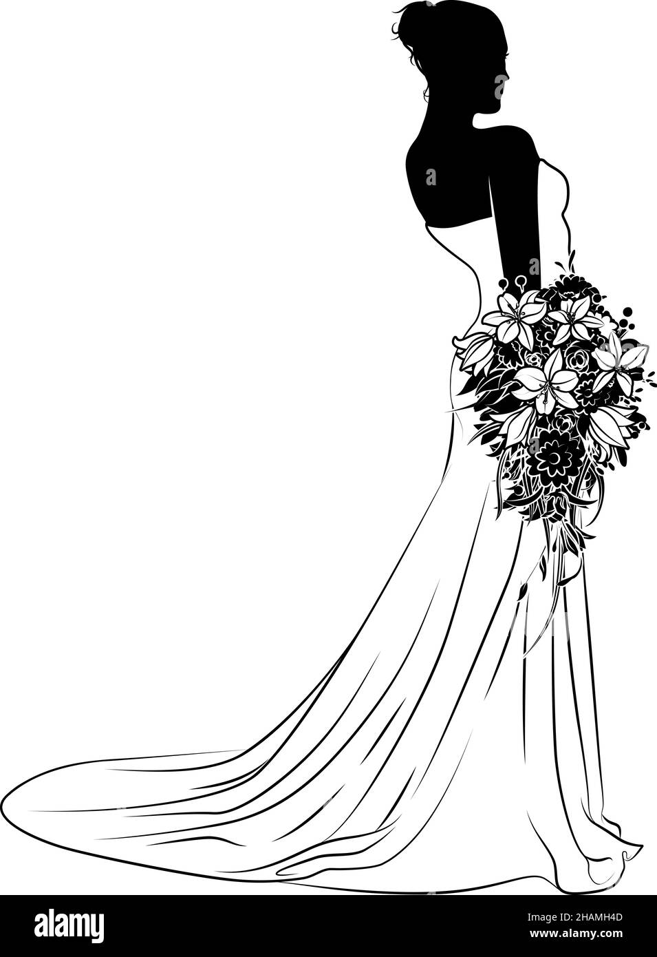 Bride Bridal Wedding Dress Silhouette Woman Design Stock Vector Image ...