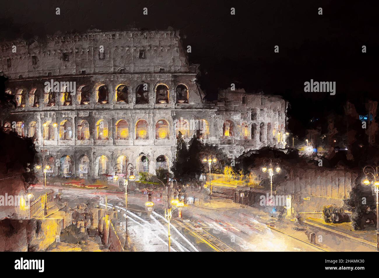 Colosseum Night time. Empty streets. Rome, Italy Stock Photo