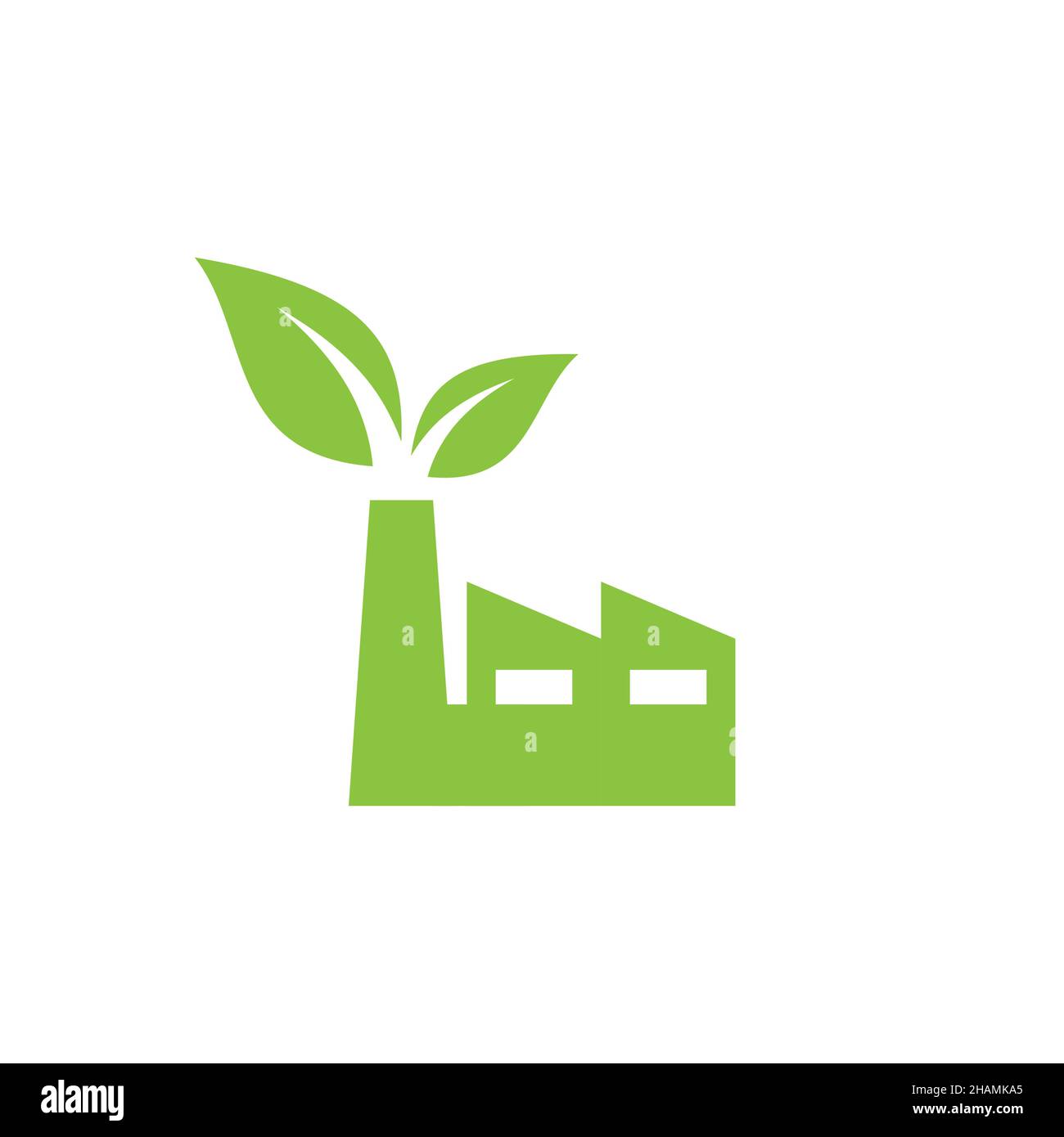 Green factory with leaf vector icon. Eco friendly symbol. Stock Vector