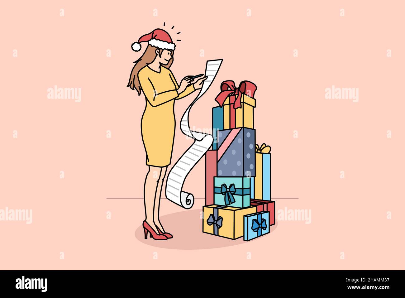 Preparation for New year holidays concept. Positive young woman in ...