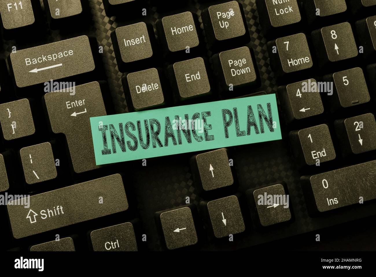 Conceptual caption Insurance Plan. Business showcase includes the risk