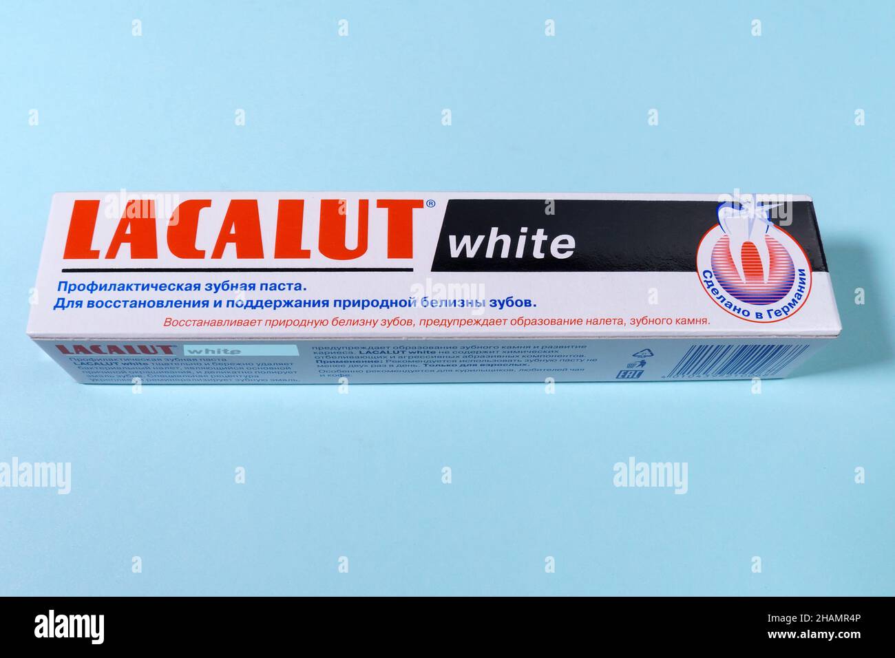 Tyumen, RussiaOctober 15, 2021 Lacalut is German dental care brands. Lacalut White medical