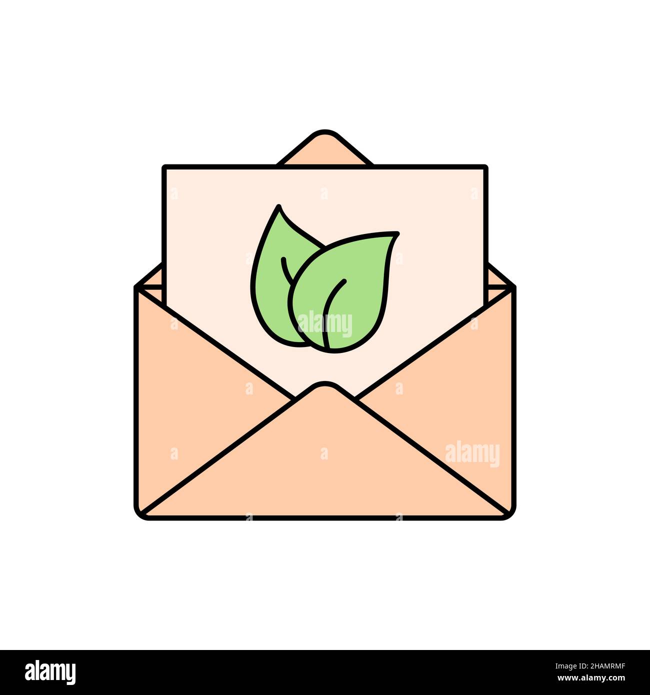 Biodegradable envelope with a green leaf. Recycled envelope line icon ...