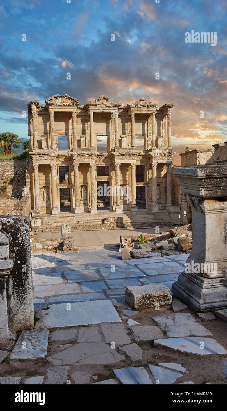 The ancient Library of Celsus , a Roman building ruins in Ephesus ...