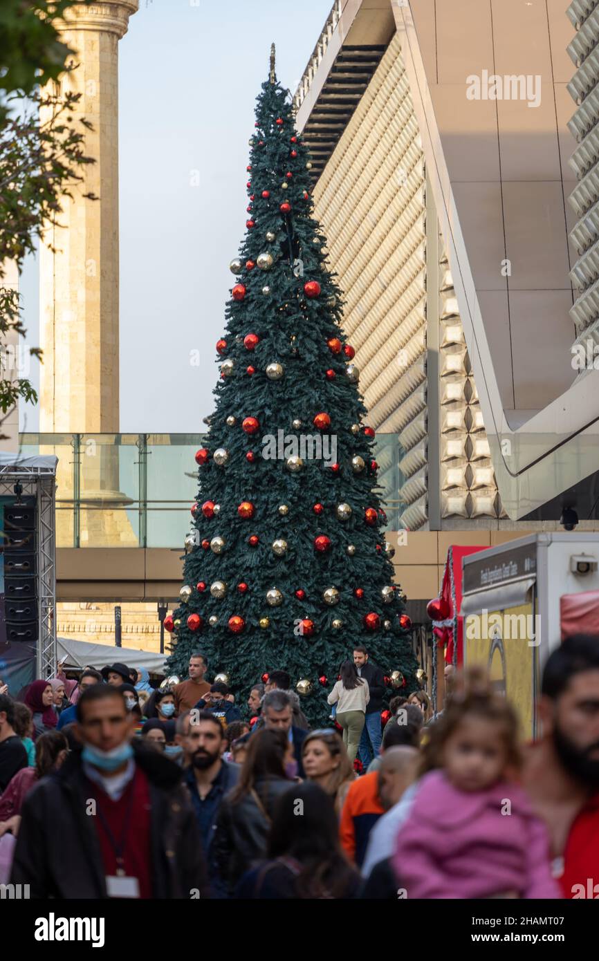 Beirut Lebanon - Dec 12 2021: Christmas vibes in Beirut Souks amidst Lebanon's hyperinflation as local currency reaches new lows. Stock Photo