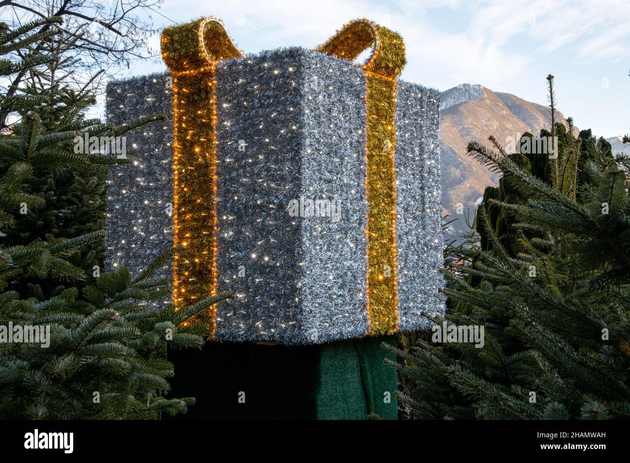 Lugano / Switzerland - December 12, 2021: Christmas ecorations at Lugano Christmas Market, Lugano, Switzerland, Europe Stock Photo