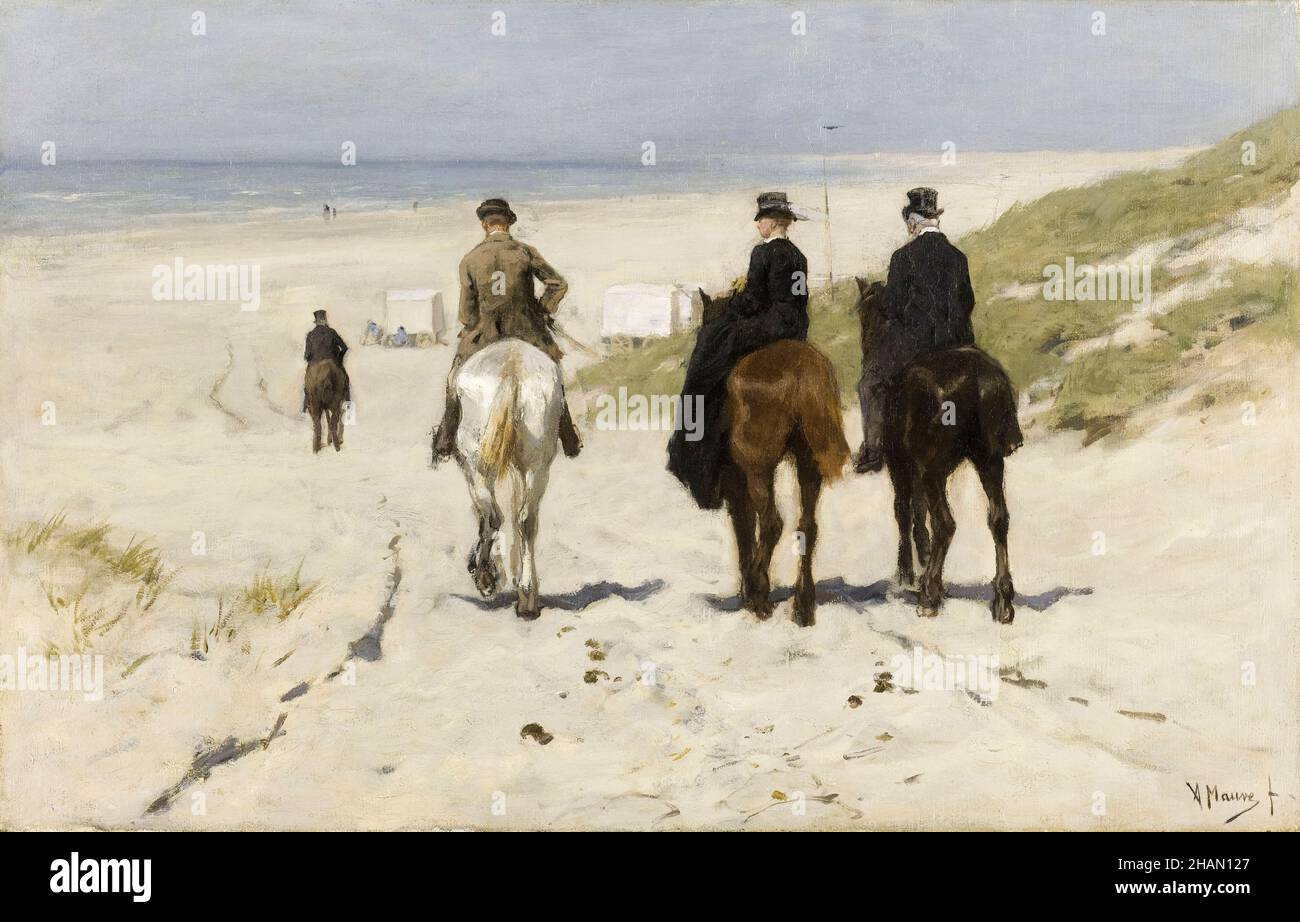 Anton Mauve, painting, Morning Ride on the Beach, 1876 Stock Photo