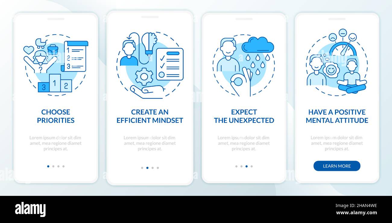 Balanced life tips blue onboarding mobile app screen Stock Vector Image ...