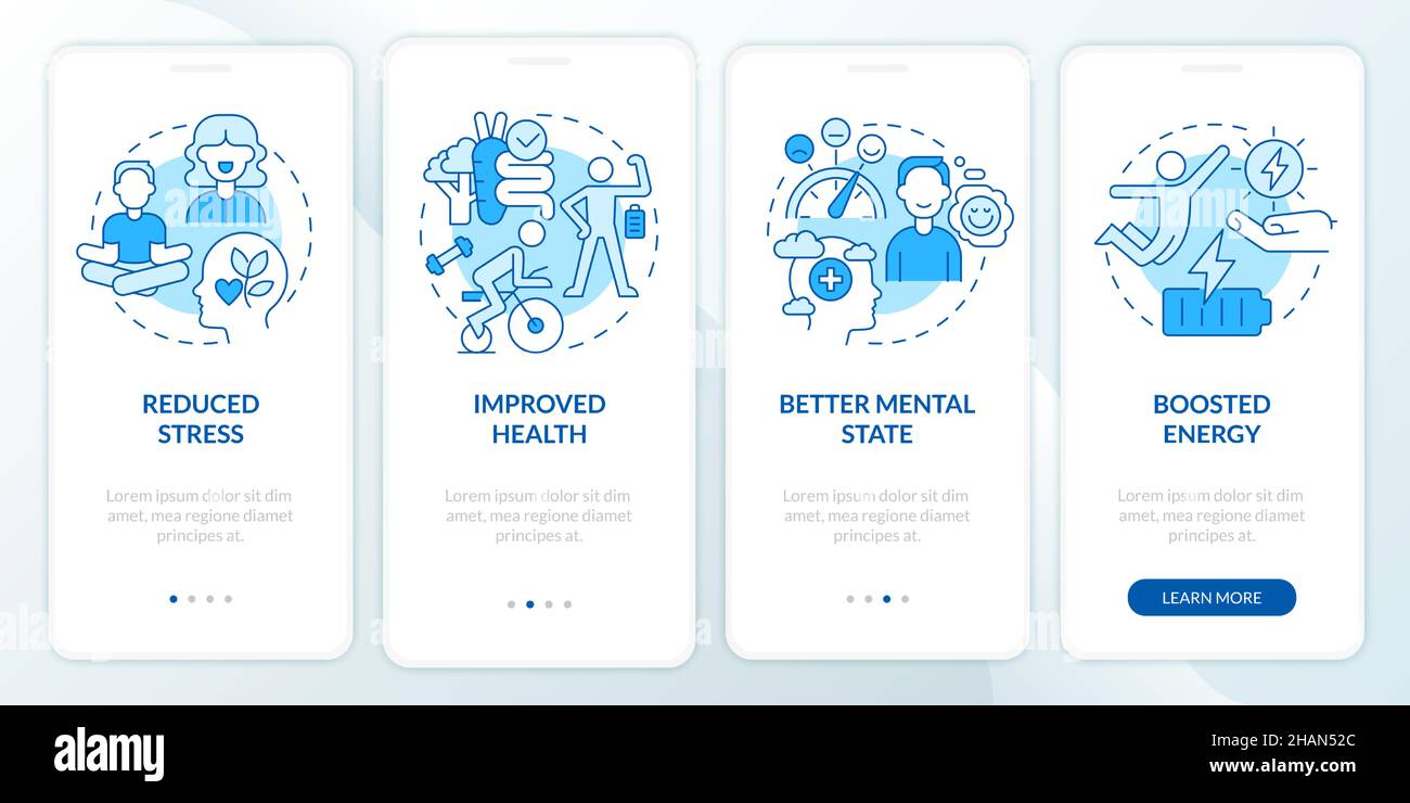 Benefits of life balance blue onboarding mobile app screen Stock Vector ...