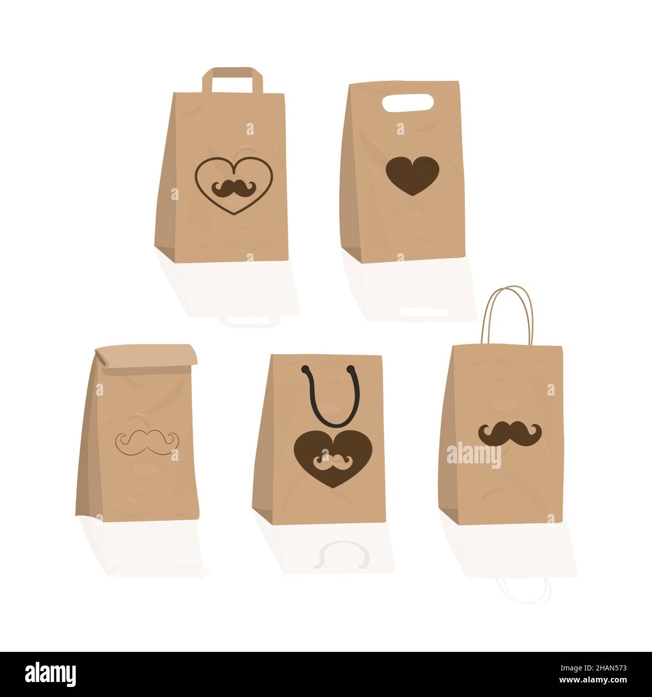 A set of gift paper craft bags with drawings of Mustache Stock Vector