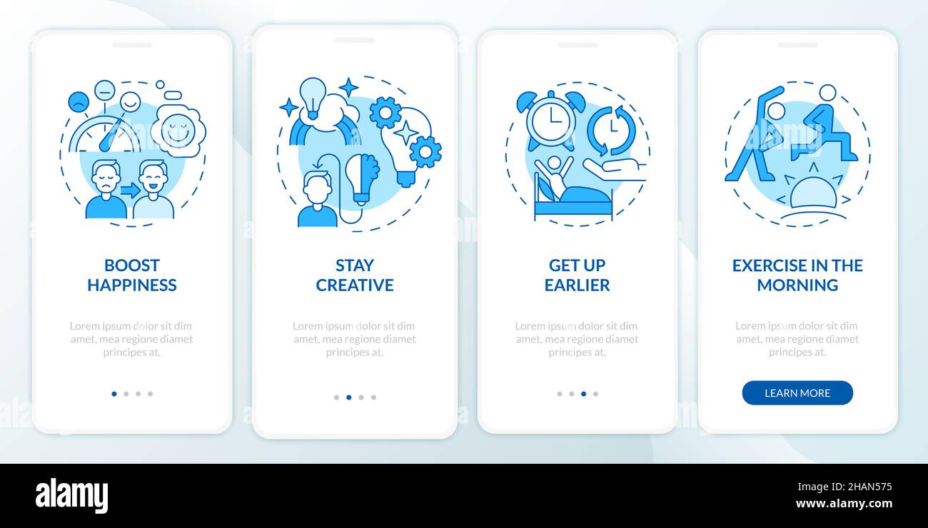How to live balanced life blue onboarding mobile app screen Stock ...