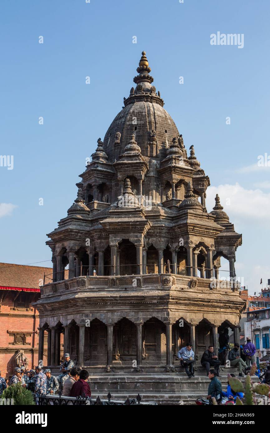 The eight-sided or octagonal stone Chyasim Deval Krishna Temple, Durbar Square, Patan, Nepal. Stock Photo