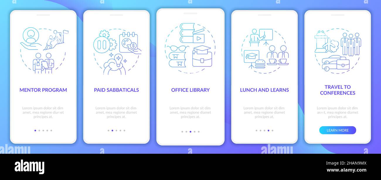Employee training onboarding mobile app page screen Stock Vector