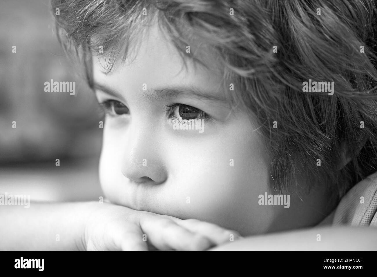 Cute adorable happy little boy having fun child portrait. Stock Photo