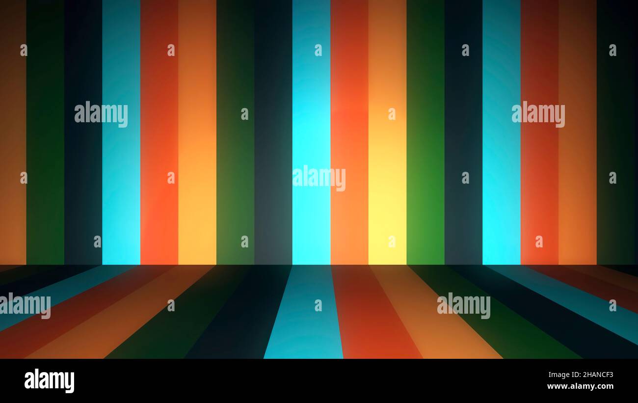 Abstract background with animation of moving colorful stripes on walls