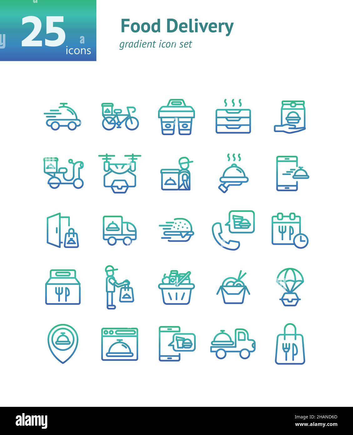 Food Delivery gradient icon set. Vector and Illustration. Stock Vector