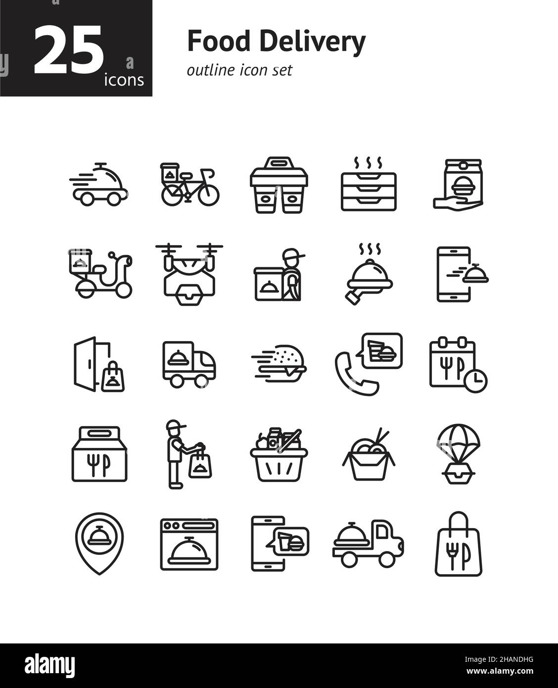 Food Delivery outline icon set. Vector and Illustration. Stock Vector