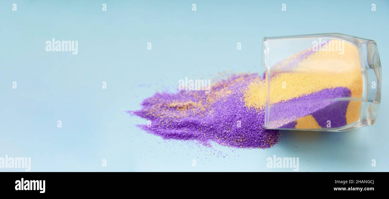 Abstract creative colorful sand flows. Creative occupation. Copy space. Extra wide banner. Stock Photo