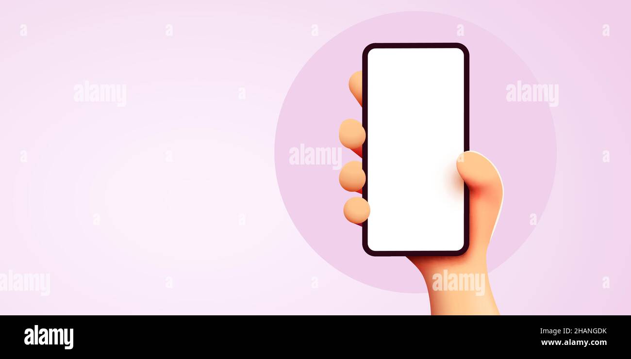 Cute cartoon hand holding mobile smart phone. Modern mockup. Vector ...