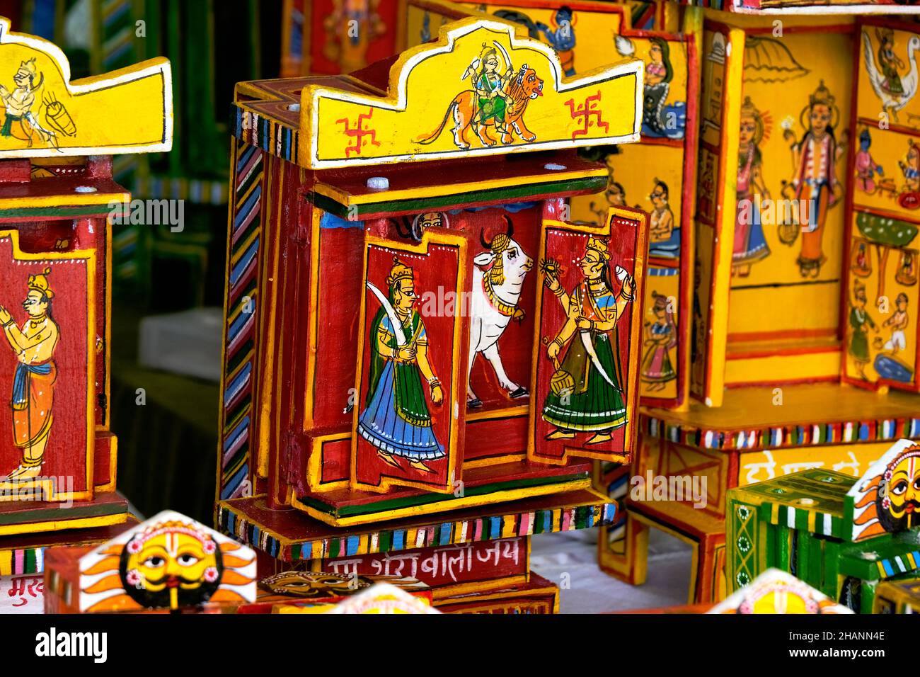 Traditional handmade Colorful Temple made from wood, wooden, selective focus. Stock Photo