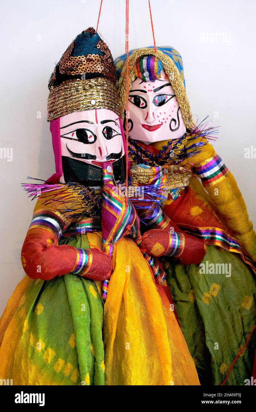 Rajasthani puppetry art is called as Kathputli, Kathputli is a string puppet theatre, native to Rajasthan, India Stock Photo