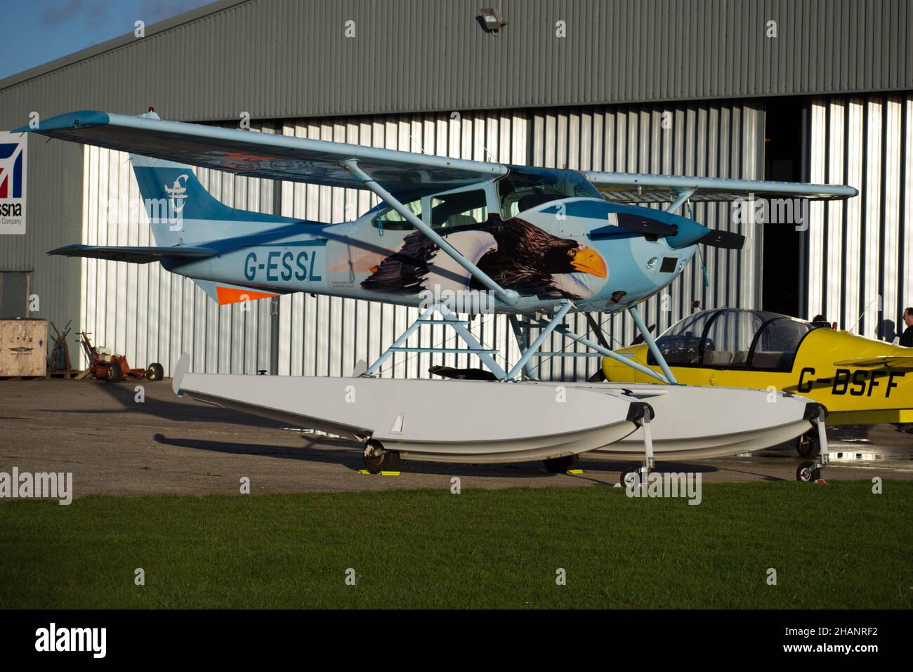 A Cessna 182R Skylane Float plane registered G=ESSL at Goodwood Aerodrome. Stock Photo