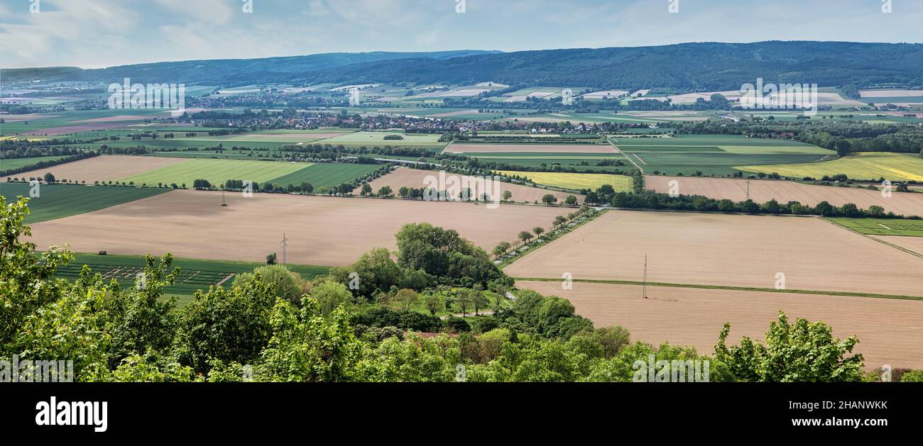 Panoramic view from Schaumburg Castle, Weser valley, County of Schaumburg, Schaumburg, Rinteln, Lower Saxony, Germany, Europe Stock Photo