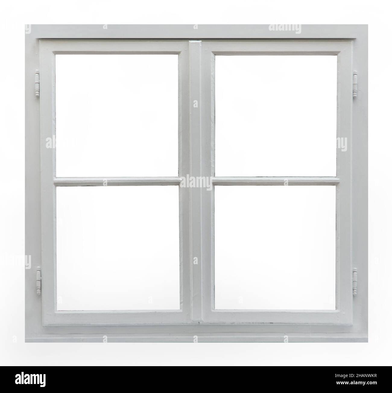Closeup of a white old wooden window isolated on a white background ...