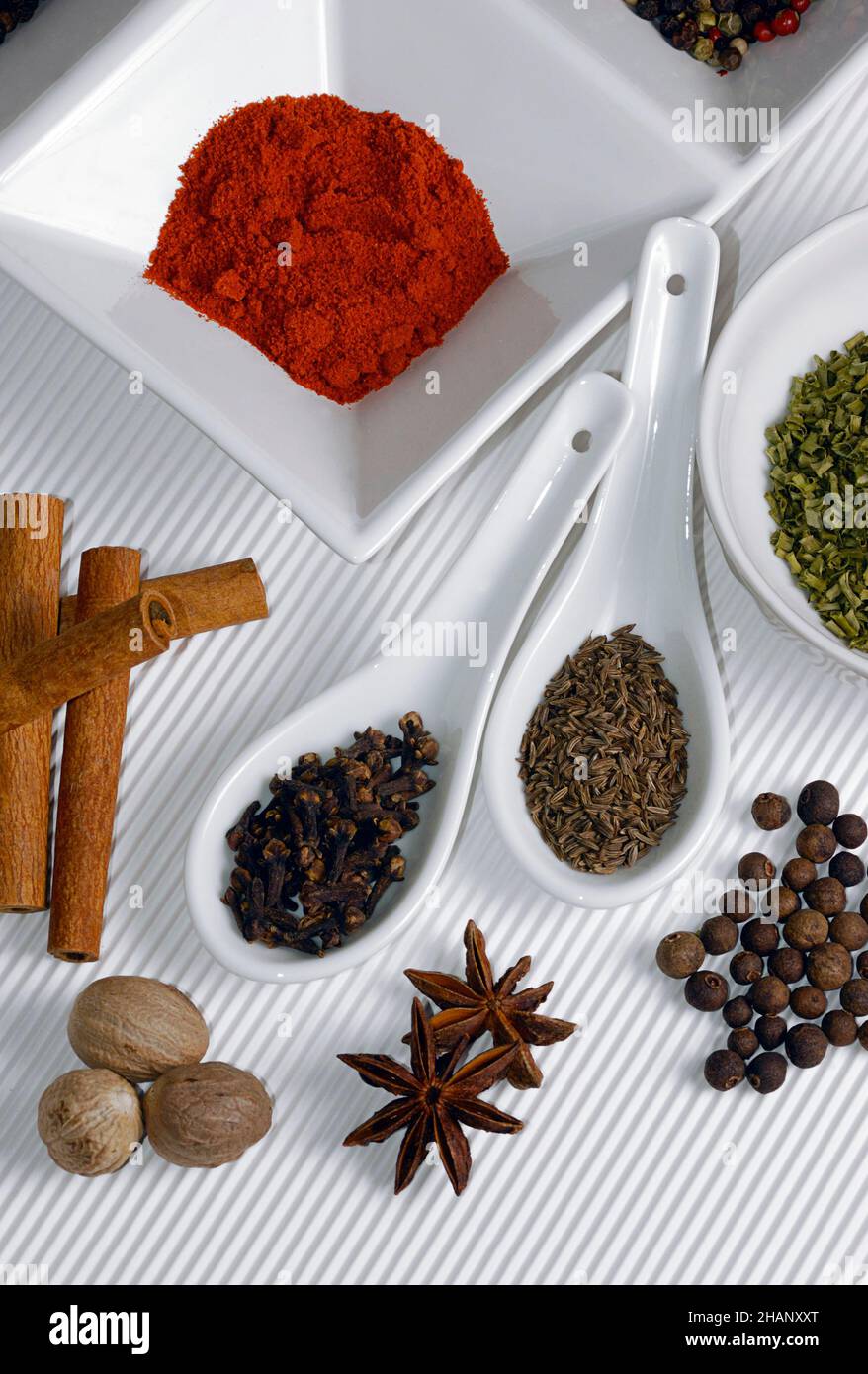 mix of spices, food art Stock Photo
