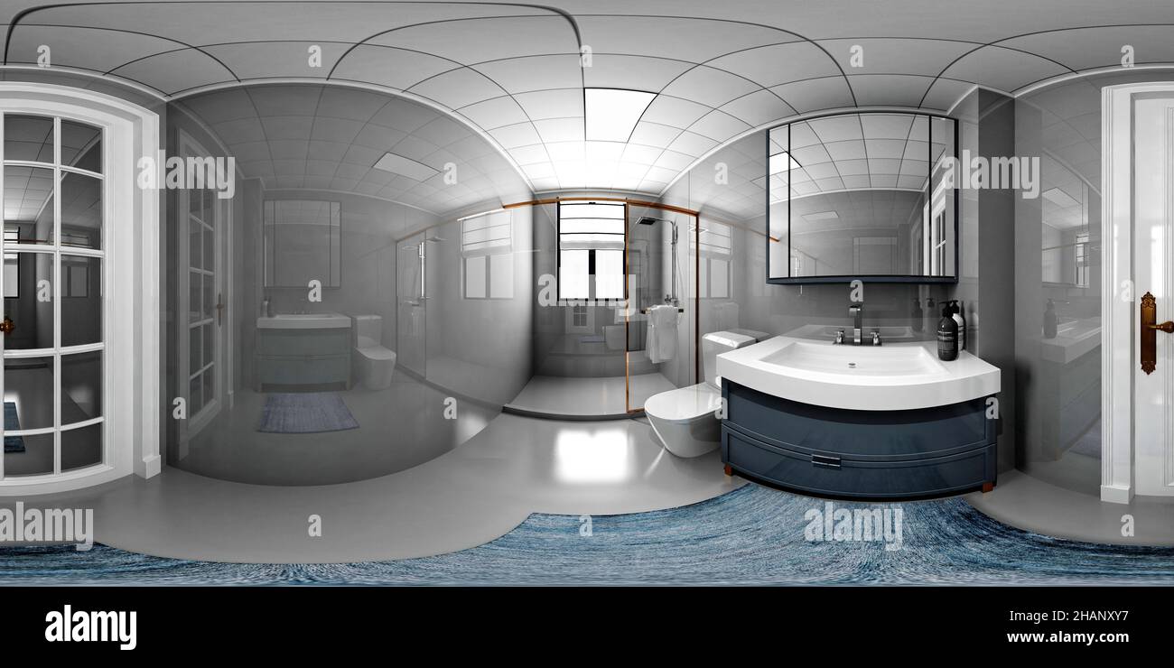 360 degrees virtual reality view bathroom Stock Photo