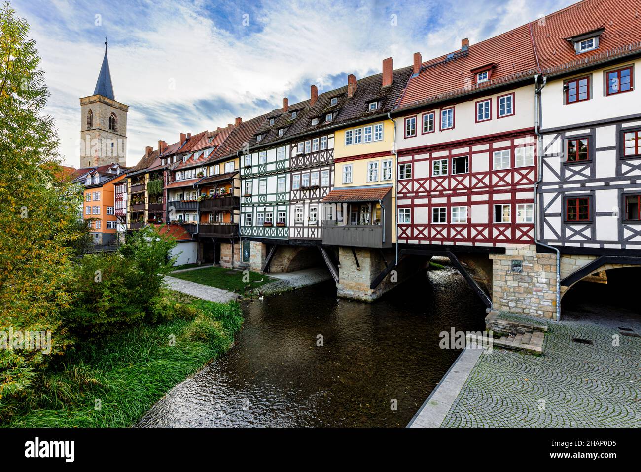 The Krämerbrücke or merchant's bridge in Erfurt, Thuringia, Germany. Stock Photo