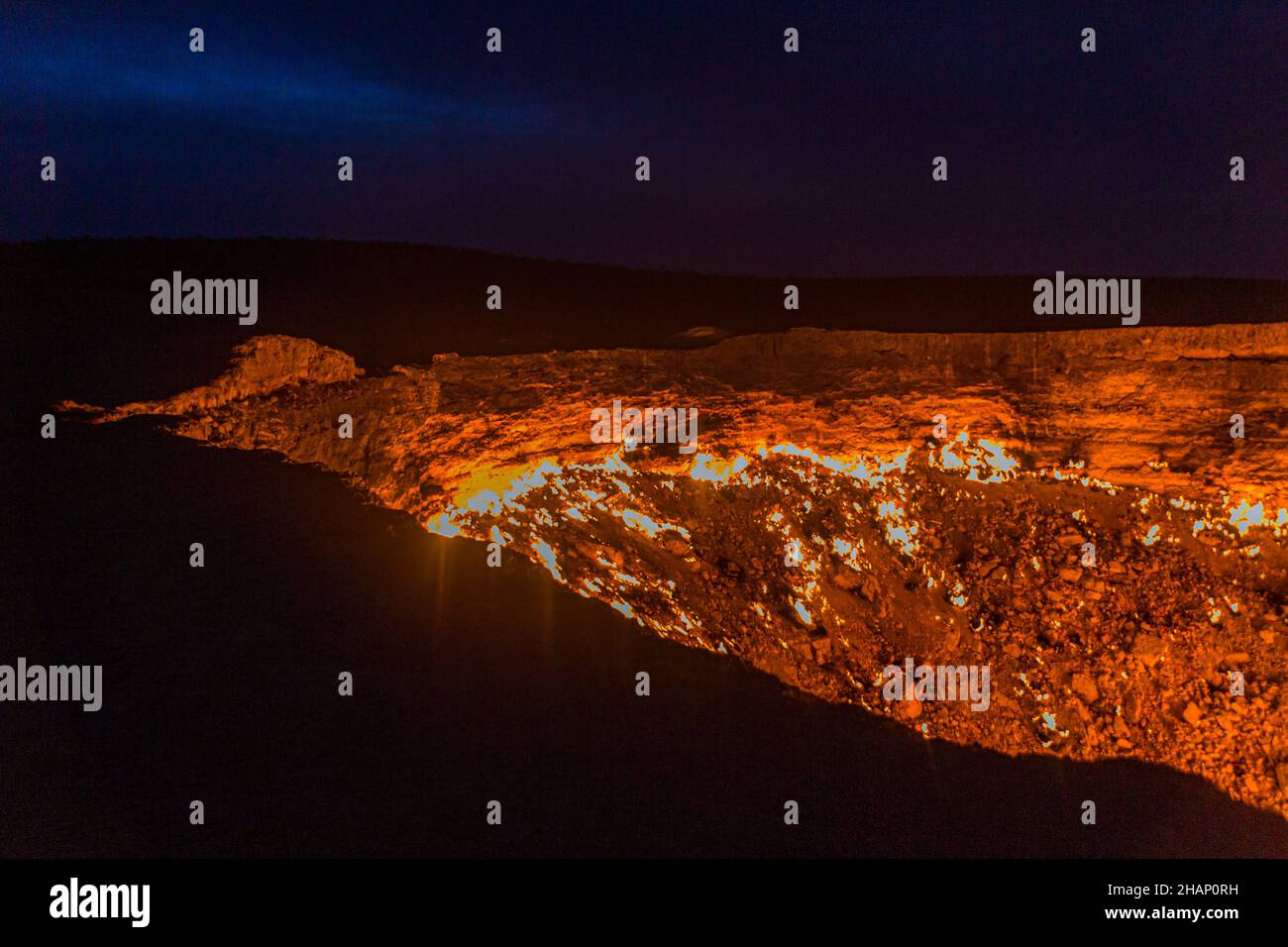 Darvaza Derweze gas crater Door to Hell or Gates of Hell in Turkmenistan Stock Photo