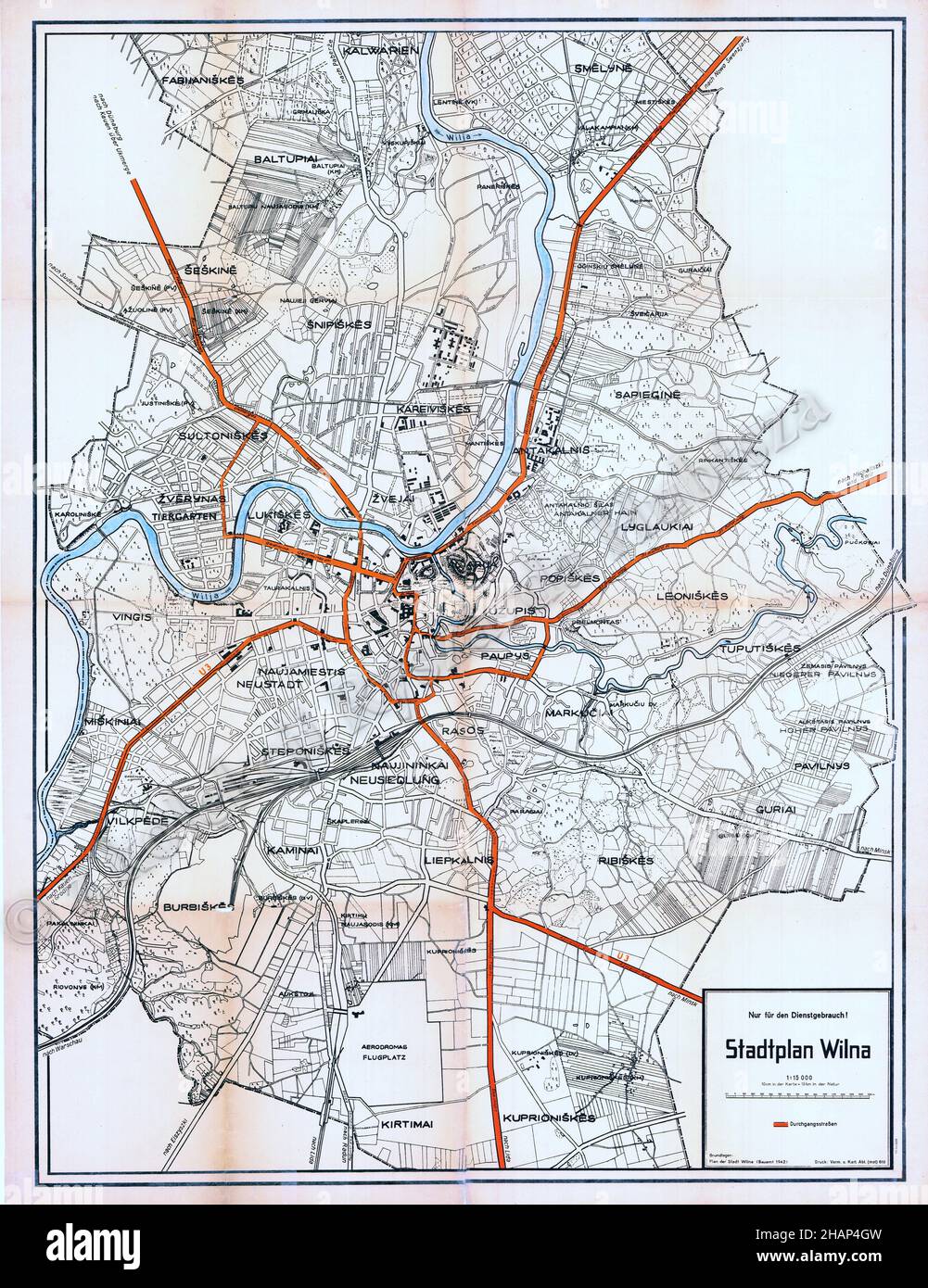 Wilno Map, Vilnius Map, Wilna Map, Old Wilno Map, Retro Vilnius Map, Vintage Vilnius City, Old Wilno, Retro Vilnius Poster, Lithuania Map, Wilno Print Stock Photo