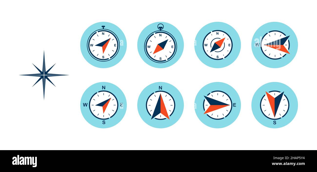 Navigation vector set blue icon. Compass, tourism and travel related ...